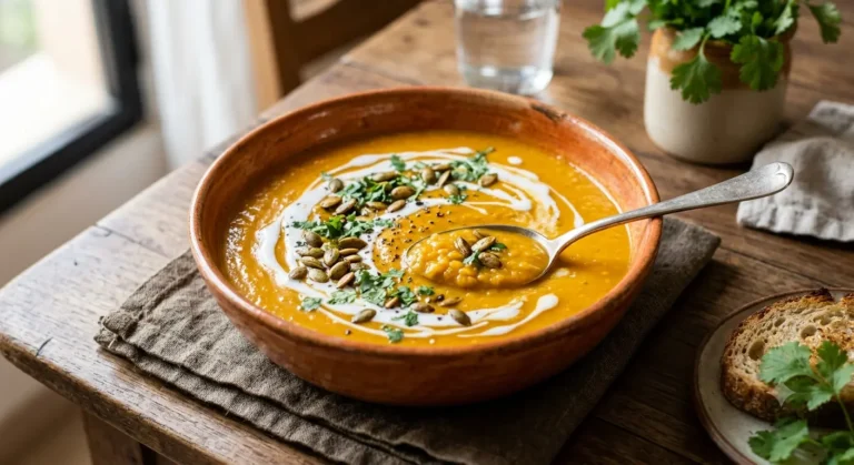 Cozy Red Lentil and Roasted Pumpkin Soup (Vegan)