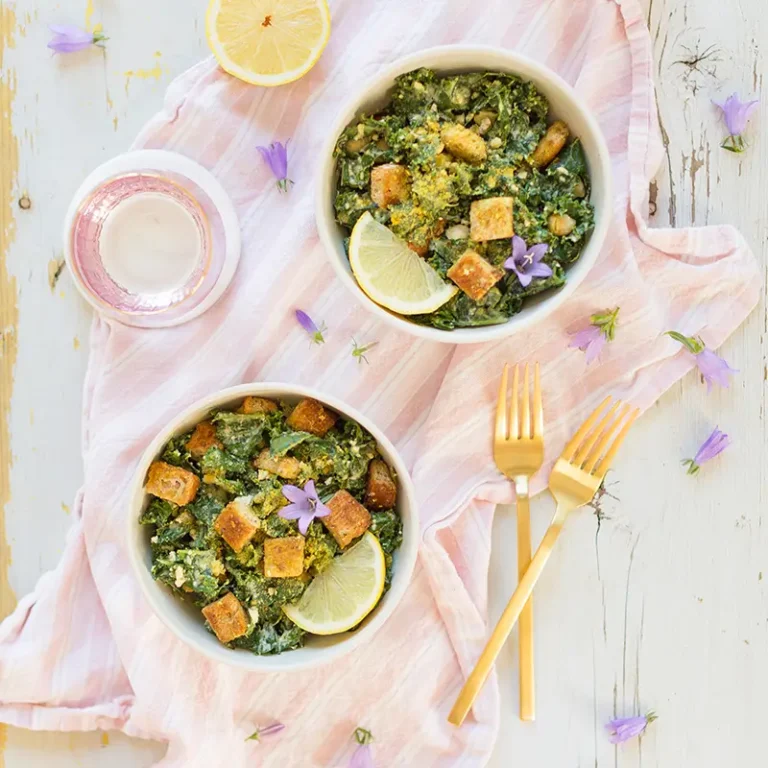 Ultimate Classic Vegan Kale Tahini Caesar Salad